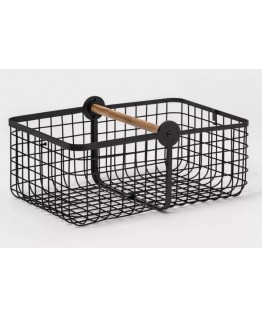 Metal 2-in-1 Wire Basket with Wood Handle